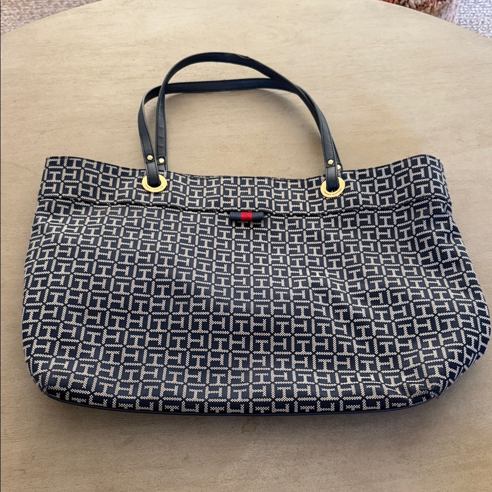 Tommy Hilfiger Navy and White Logo Tote